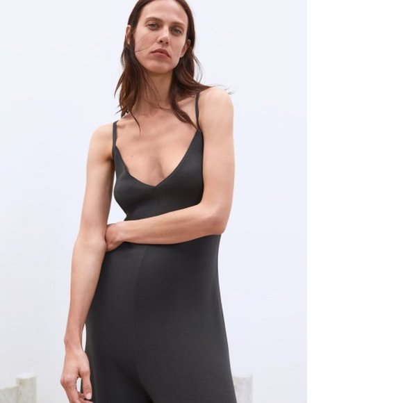 Zara Grey Knit Strappy Wide Flare Leg Jumpsuit, NWT, S - Picture 12 of 14